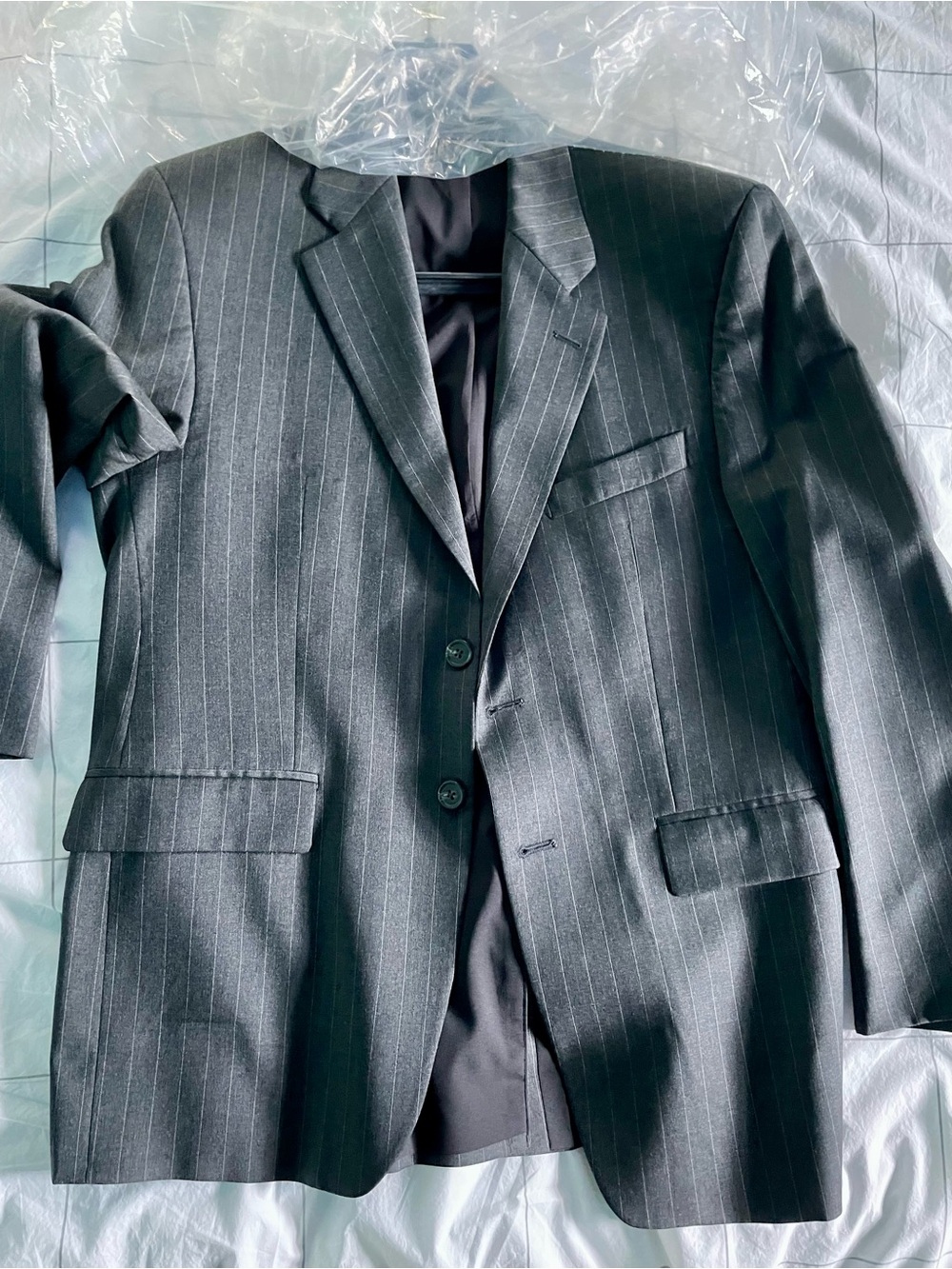Macy's Men's Dark Charcoal Pinstripe Two-Button Suit Jacket